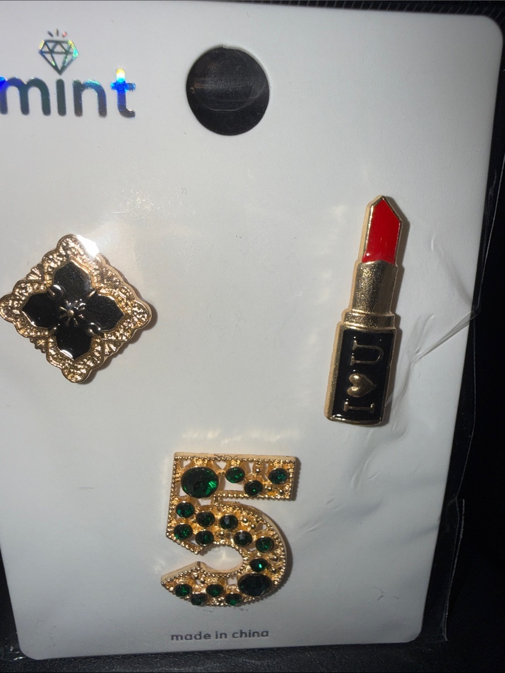mint Women’s Gold-Tone Lipstick & Number 5 Earring Set - Red, Black, Green